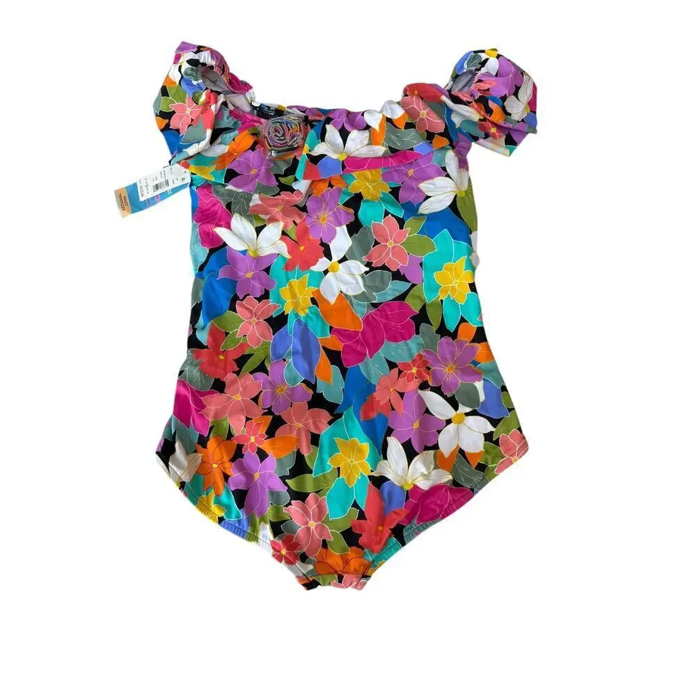 Swim Solutions Women's Multi Off-The-Shoulder Ruffled Swimsuit Size 20W - Picture 5 of 9